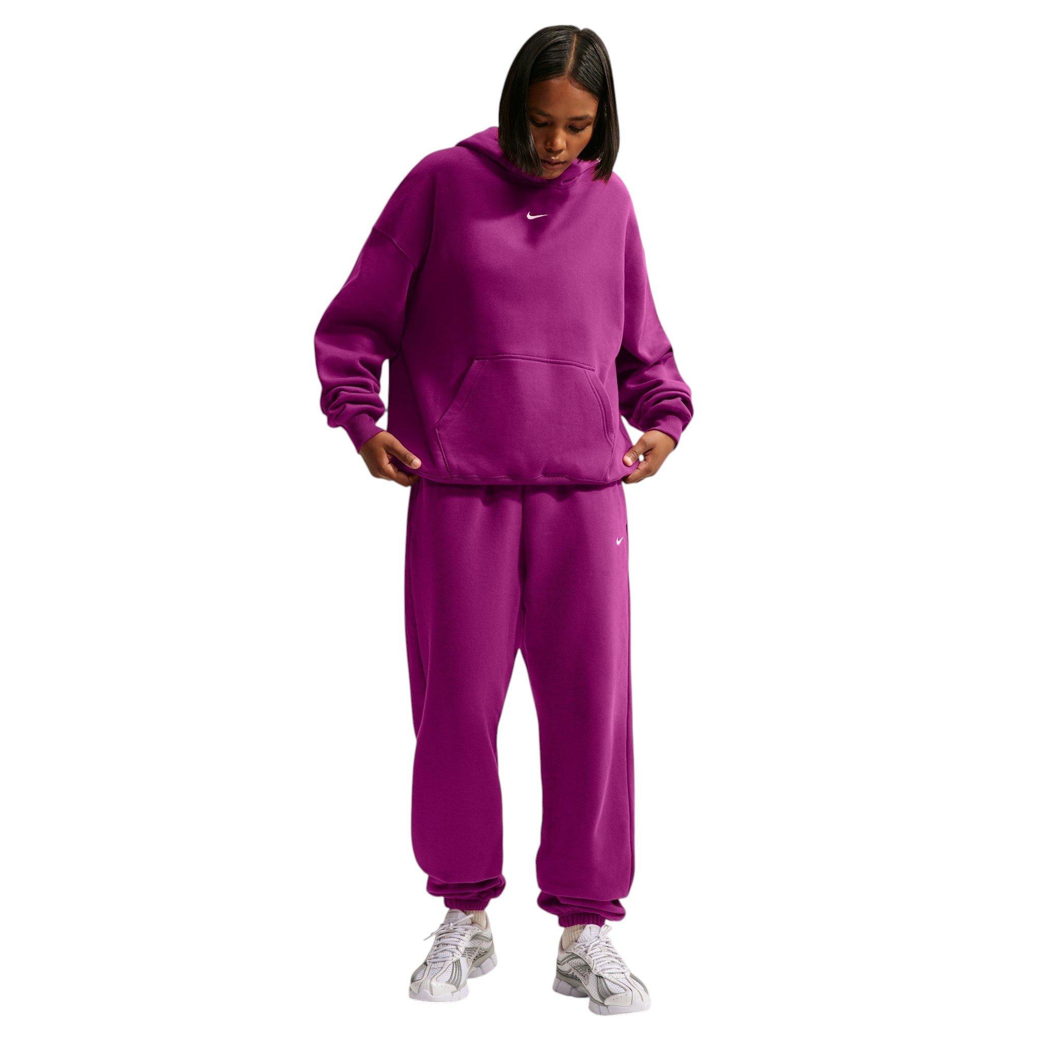 Nike Women's Studio Fleece Medium Weight Oversized Pullover Hoodie - Berry - BERRY